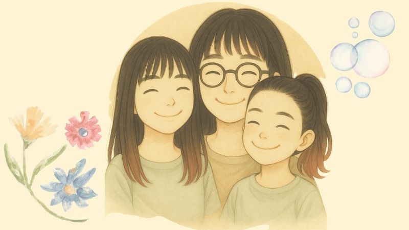 水彩画風のおタネ家族のイラスト