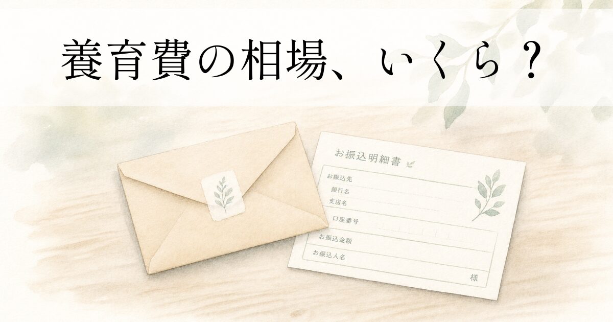 養育費の振込封筒と振替通知書が木製テーブルに置かれた水彩イラスト